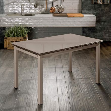 Tavolinë e zgjatur deri në 170 cm me majë xhami dhe bazë metalike - Apple Viadurini