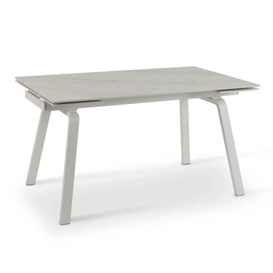 Tavolinë e zgjatur deri në 200 cm në gurin e sinterizuar me efekt mermeri - ananas Viadurini