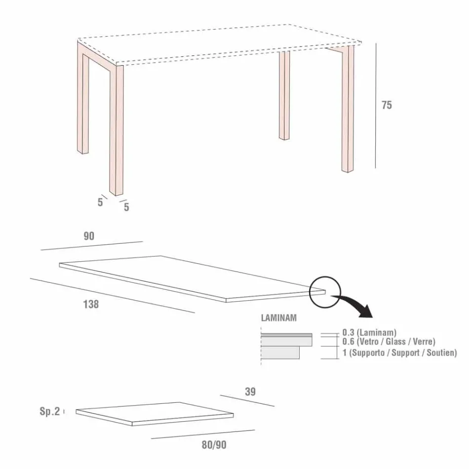 Tabela e Zgjatshme Deri në 238 cm në Laminam dhe Metal të prodhuara në Itali - Remigio Viadurini