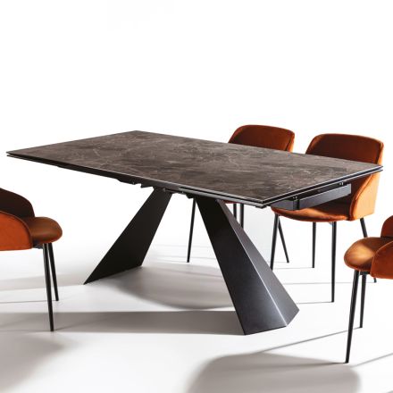 Tavolinë e zgjerueshme deri në 280 cm në xhami qeramike çeliku dhe mat - Viterbo Viadurini