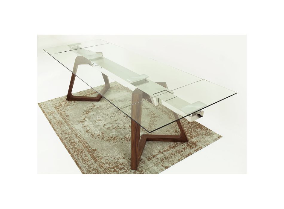 Tavolinë e zgjerueshme deri në 280 cm në Xham dhe Dru të Venitur – Eugrafo Viadurini