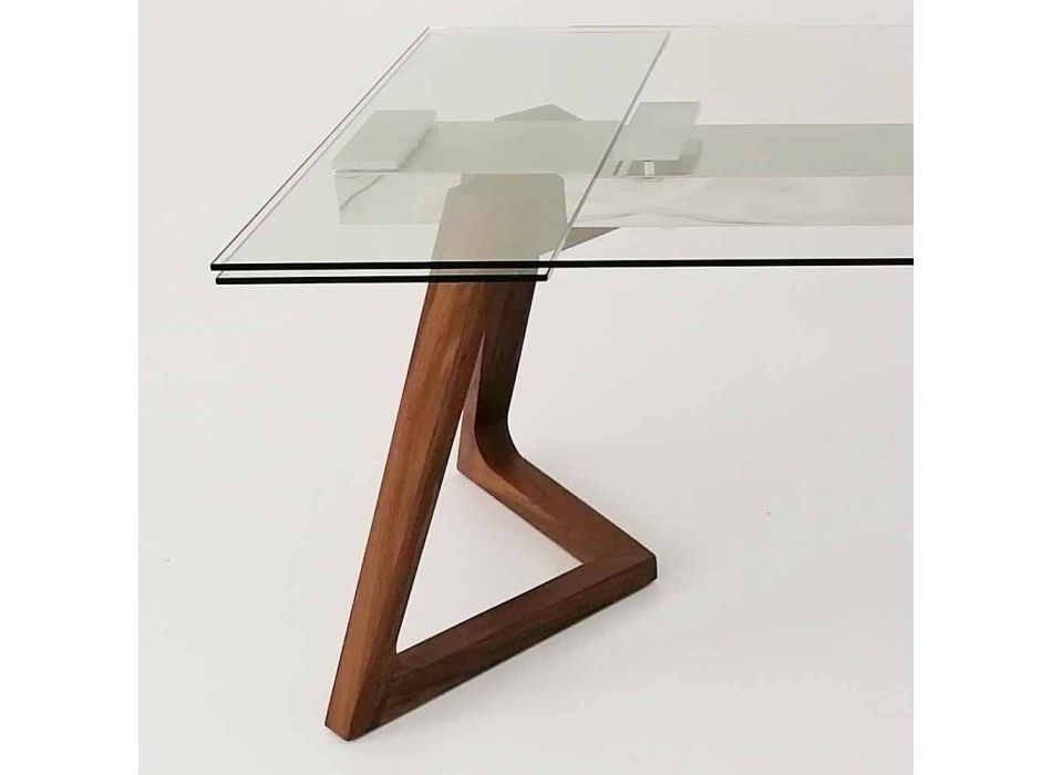 Tavolinë e zgjerueshme deri në 280 cm në Xham dhe Dru të Venitur – Eugrafo Viadurini
