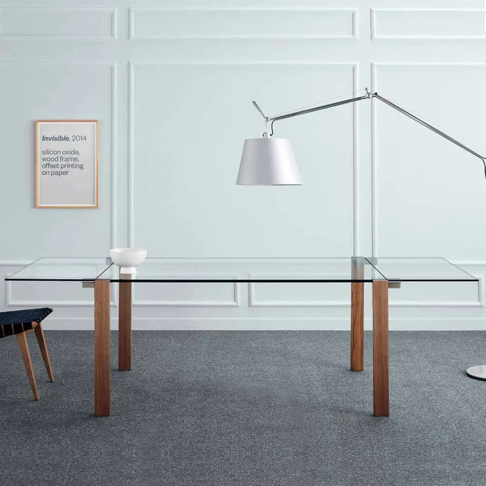 Tabela e zgjatur deri në 280 cm në gotë transparente të bërë në Itali - Sopot Viadurini