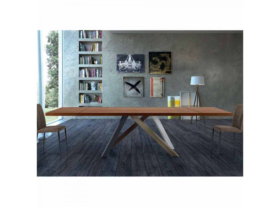 Tavolinë e zgjerueshme deri në 300 cm nga druri dhe çeliku Prodhuar në Itali - Settimmio Viadurini