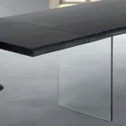 Tavolinë e zgjerueshme deri në 300 cm në dru dhe xham të rimeso - gris Viadurini