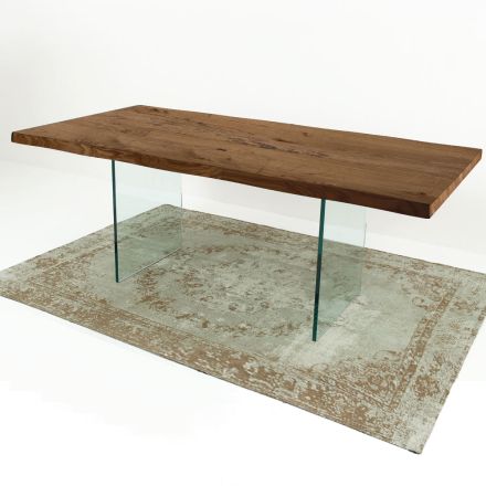 Tavolinë e zgjerueshme deri në 300 cm në dru dhe xham të rimeso - gris Viadurini