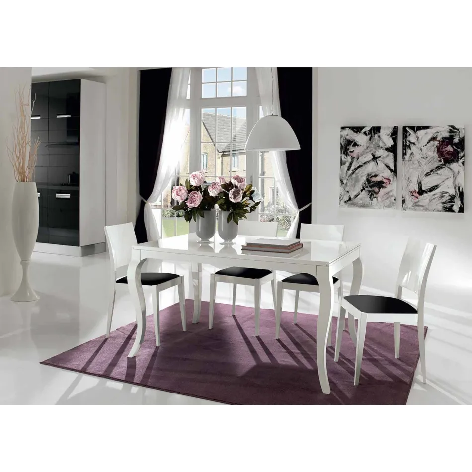 Tavolinë e zgjërueshme deri në 350 cm në Gloss White Tanganika Walnut, Leomas Viadurini