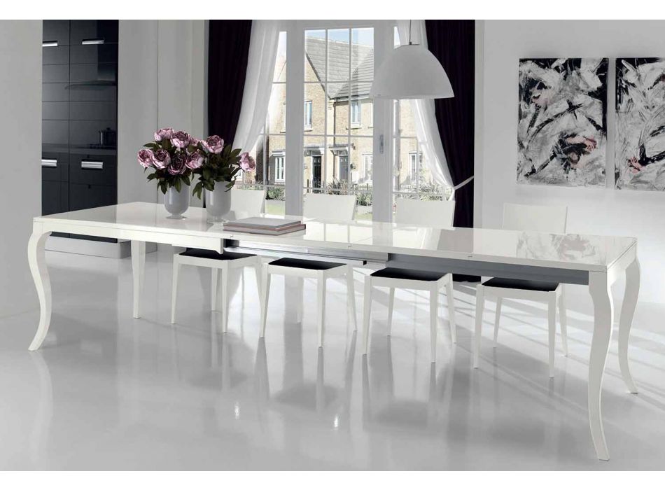 Tavolinë e zgjërueshme deri në 350 cm në Gloss White Tanganika Walnut, Leomas Viadurini