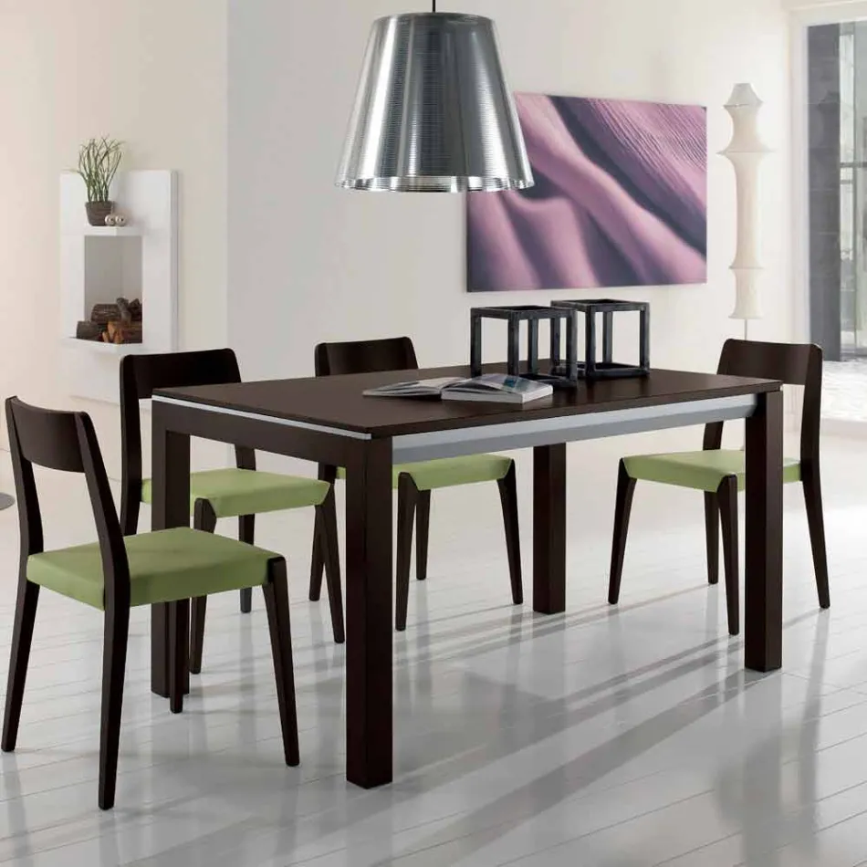 Tavolinë e zgjatur në dru hirit me shirita anësore të pikturuara gri - Ketla Viadurini