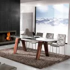 Shtrirja e tryezës në dru të ngurtë dhe qelqi të zbutur adad Viadurini