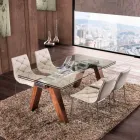 Shtrirja e tryezës në dru të ngurtë dhe qelqi të zbutur adad Viadurini