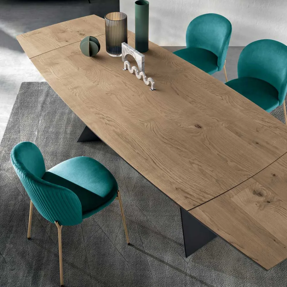 Tavolinë e Zgjerueshme me Rimosje Lisi dhe Bazë Metalike të Lyer - Milo Viadurini