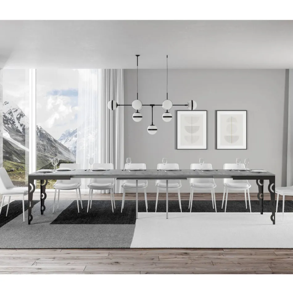 Tavolinë moderne e zgjerueshme me dru melamine dhe nëntokë hekuri - Marella Viadurini