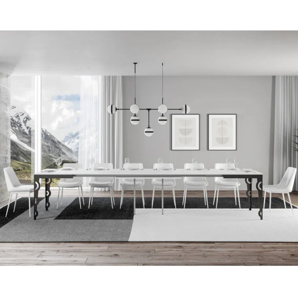 Tavolinë moderne e zgjerueshme në dysheme melamine dhe hekur - Marella Viadurini