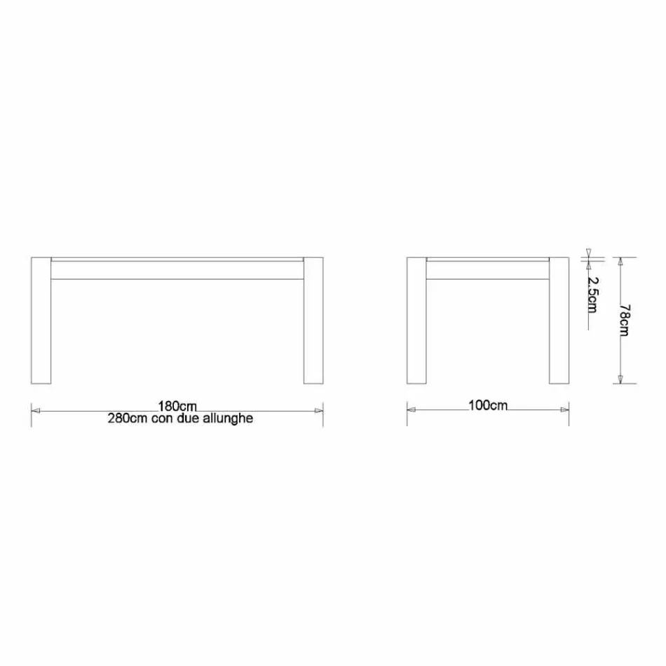 Tabela moderne e shtrirjes në lis të ngurtë, L180 / 280xP100cm, Jakob Viadurini