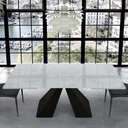 Tavolinë moderne e zgjerueshme në qelq dhe çelik 14 vendesh Prodhuar në Itali - Dalmatian Viadurini