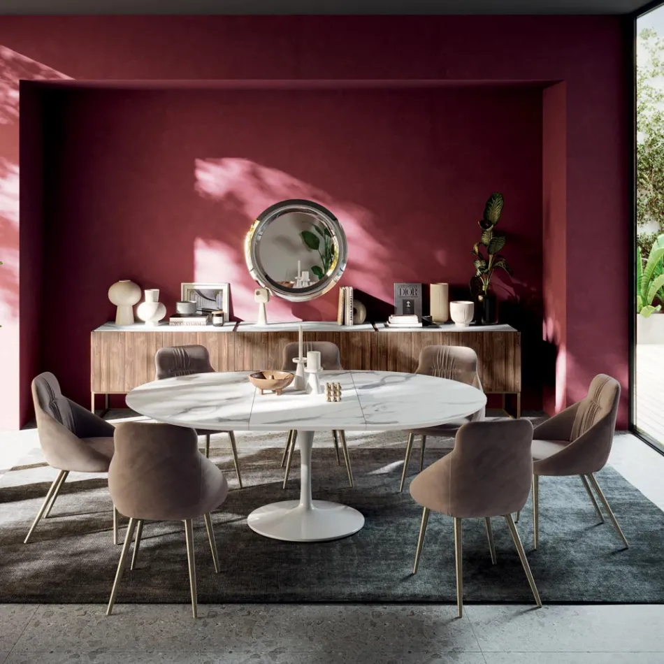 Tavolinë e Rrumbullakët e Rrumbullakët e Rrumbullakët e Dhomës së Ndenjes në Laminat Prodhuar në Itali - Dollarë Viadurini