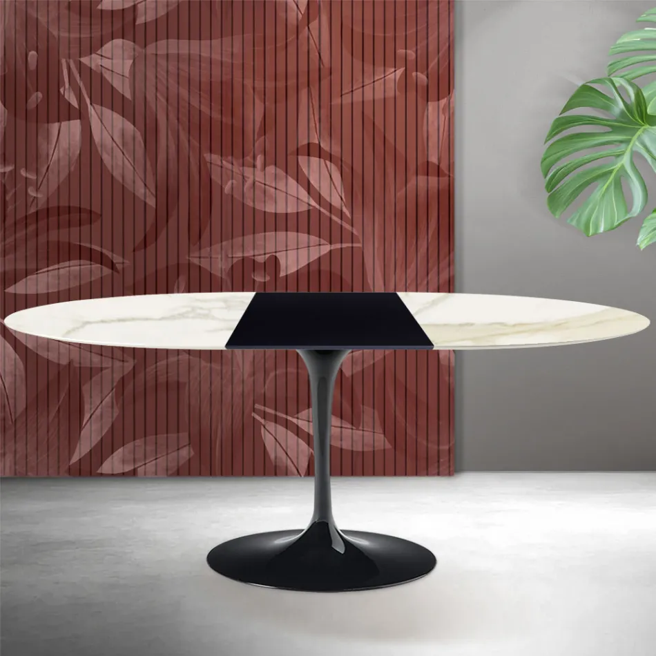 Tavolinë e Zgjerueshme Saarinen Tulip L 74 cm në ngjyrë Florim Calacatta Gold Matt Qeramikë - Scarlet Viadurini