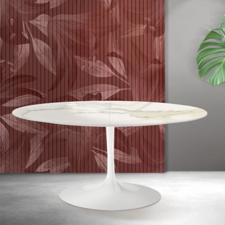 Tavolinë e Zgjerueshme Saarinen Tulip L 74 cm në ngjyrë Florim Calacatta Gold Matt Qeramikë - Scarlet Viadurini