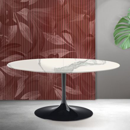 Tavolinë e Zgjerueshme Saarinen Tulip me Lartësi 74 cm në Qeramikë Matte Florim Statuario - Ngjyrë e Kuqe Viadurini