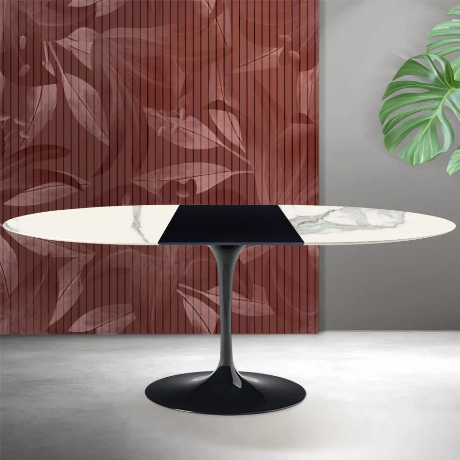 Tavolinë e Zgjerueshme Saarinen Tulip me Lartësi 74 cm në Qeramikë Matte Florim Statuario - Ngjyrë e Kuqe Viadurini