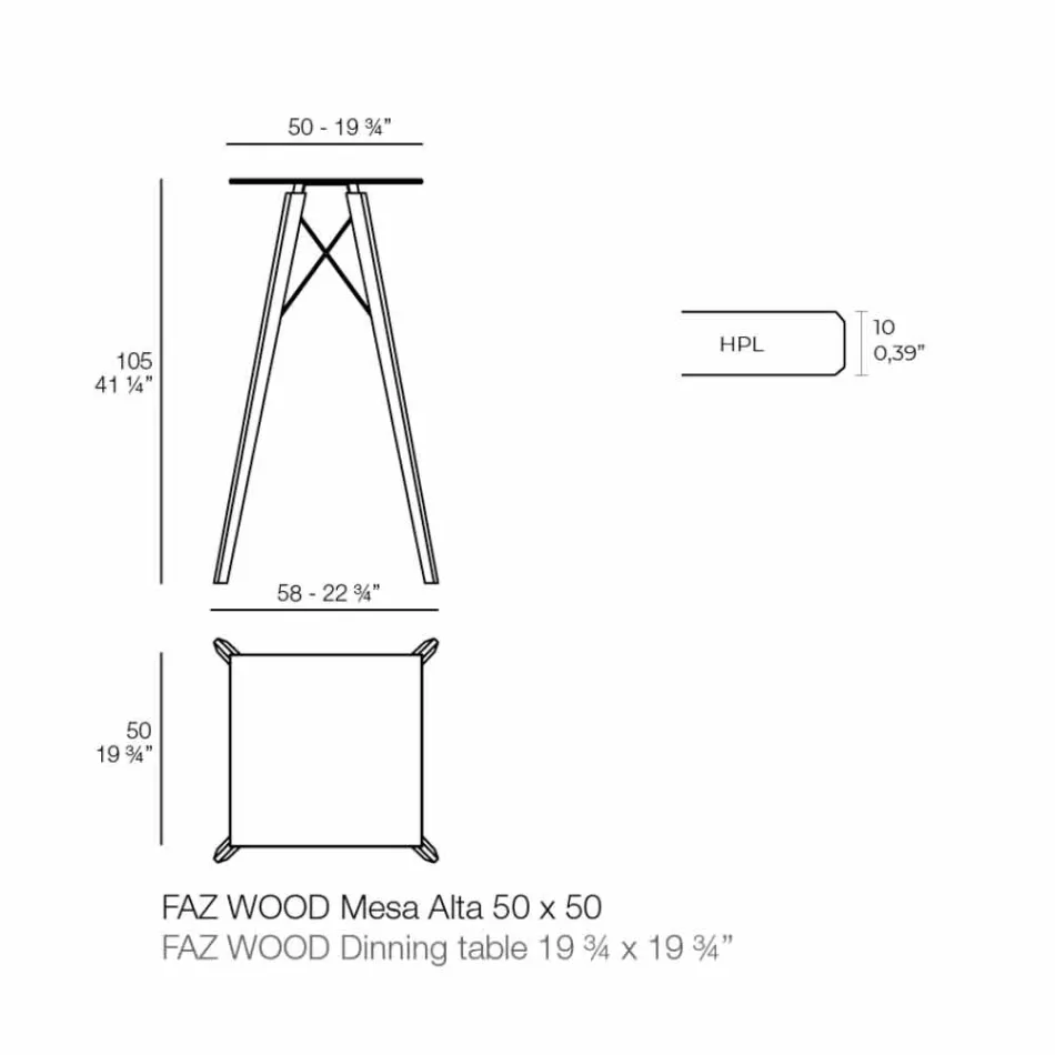 Dizajn Sheshi Tavolinë e Lartë në Dru dhe Hpl, 4 Copë - Faz Wood nga Vondom Viadurini