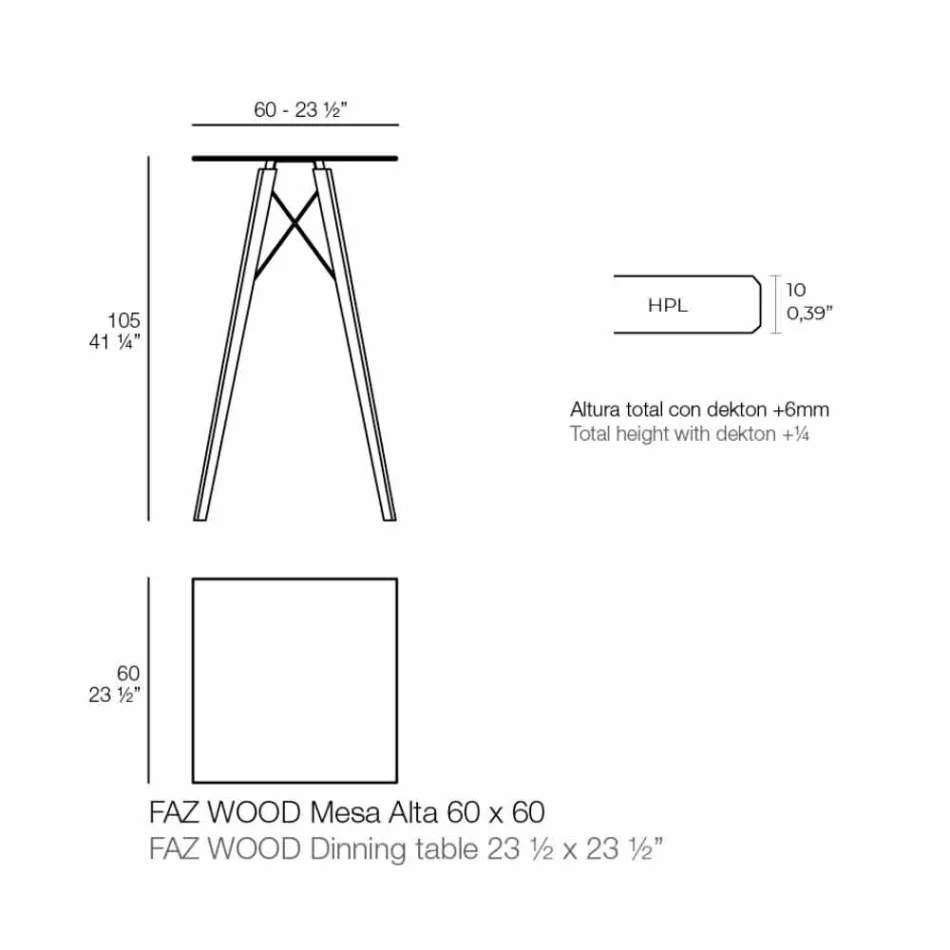 Dizajn Sheshi Tavolinë e Lartë në Dru dhe Hpl, 4 Copë - Faz Wood nga Vondom Viadurini