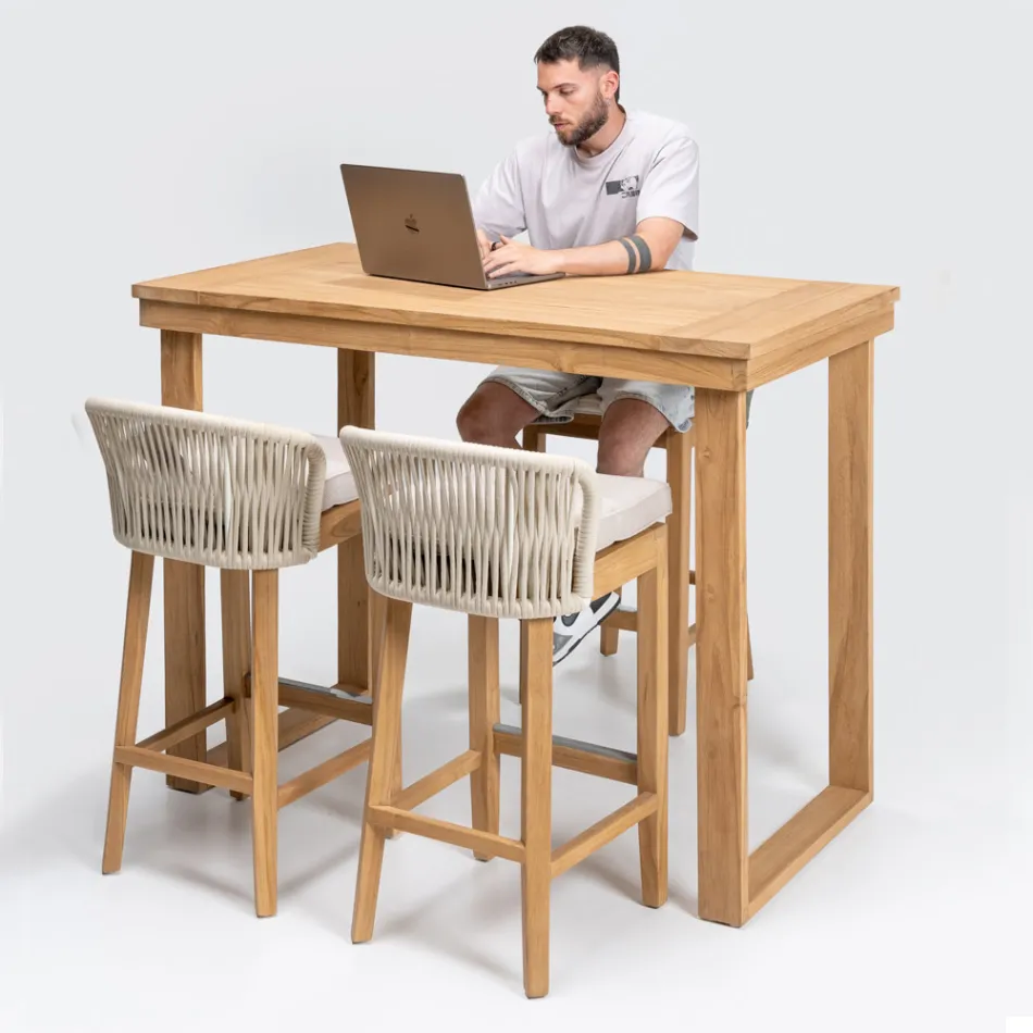 Tavolinë e Lartë për Bar e Bërë nga Tiku Natyral i Lëkuruar - Sponda Viadurini