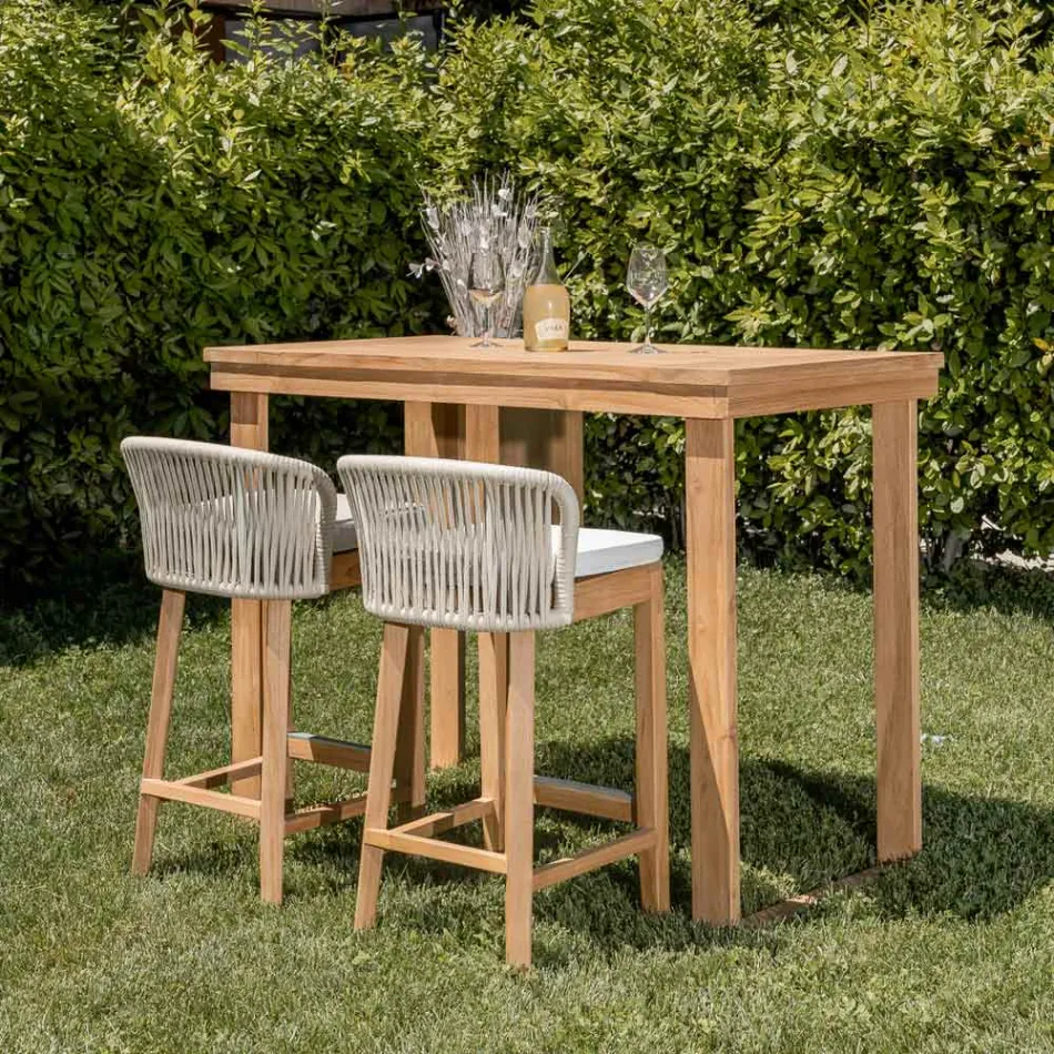 Tavolinë e Lartë për Bar e Bërë nga Tiku Natyral i Lëkuruar - Sponda Viadurini