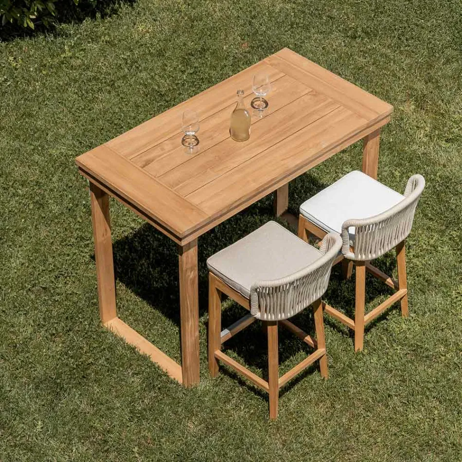 Tavolinë e Lartë për Bar e Bërë nga Tiku Natyral i Lëkuruar - Sponda Viadurini