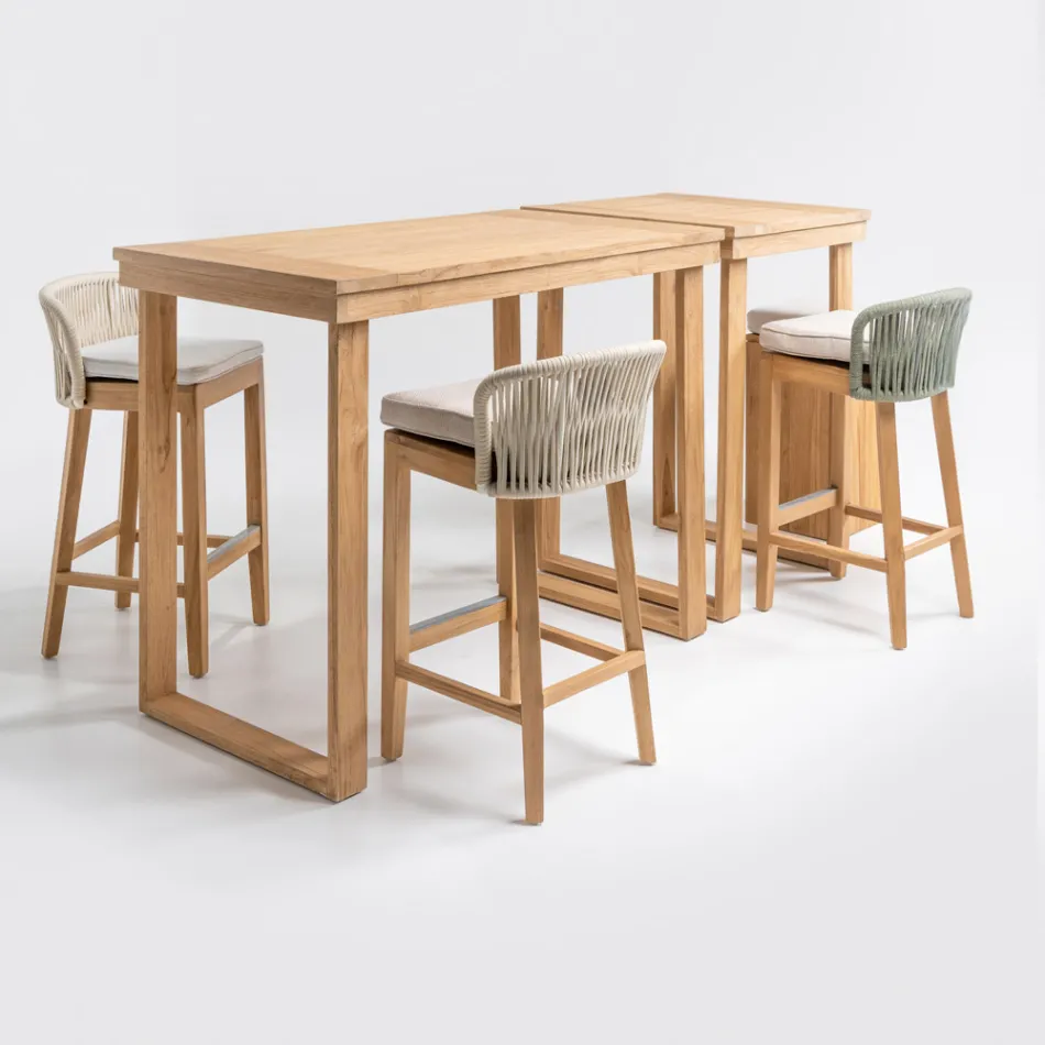 Tavolinë e Lartë për Bar e Bërë nga Tiku Natyral i Lëkuruar - Sponda Viadurini