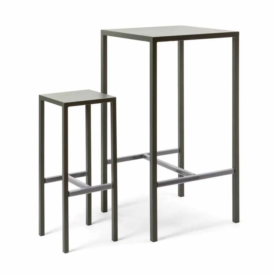 Tabela e Barit me 4 Stool Outdoor në Metal Painted Made në Itali - Fada Viadurini
