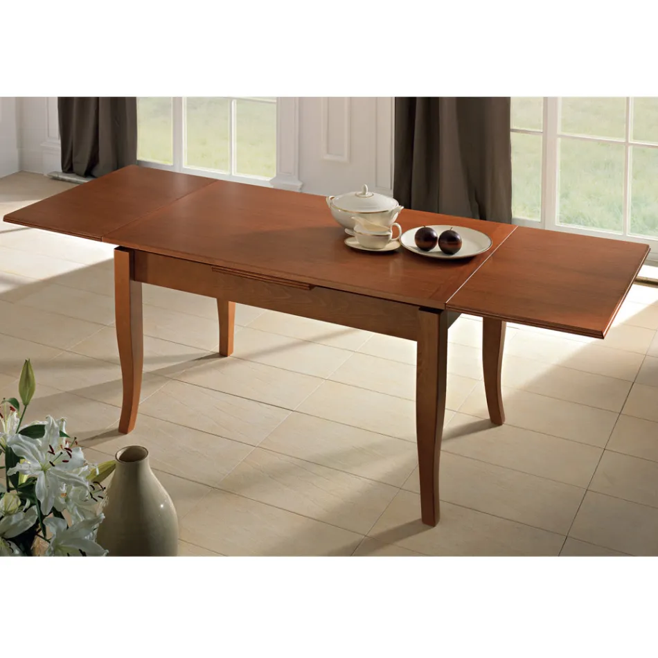 Tavolinë klasike e zgjatur në rimeso druri artizanal - Karim Viadurini