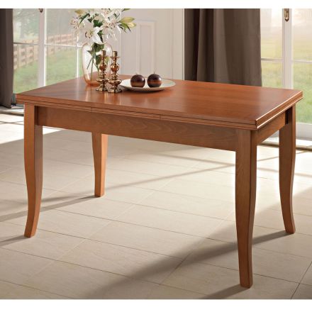 Tavolinë klasike e zgjatur me rimeso druri artizanal - Karim Viadurini