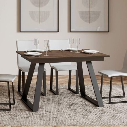 Tavoline me zgjatim 1 60 cm E punuar me hekur dhe dru Made in Italy - Sole Viadurini