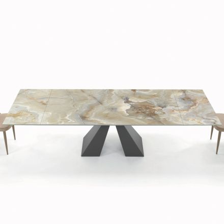 Tavolinë me Extensione të Integruara dhe Bazë çeliku Mink Prodhuar në Itali - Dalmatë Viadurini