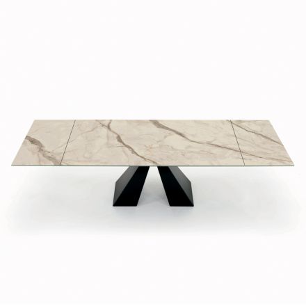 Tavolinë me Extensione të Integruara në Qeramikë dhe Çelik Prodhuar në Itali - Dalmatë Viadurini