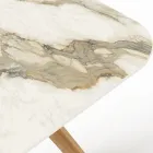 Tavolinë me bazë druri dhe sipër qeramike Calacatta Hermitage - Infinity Viadurini