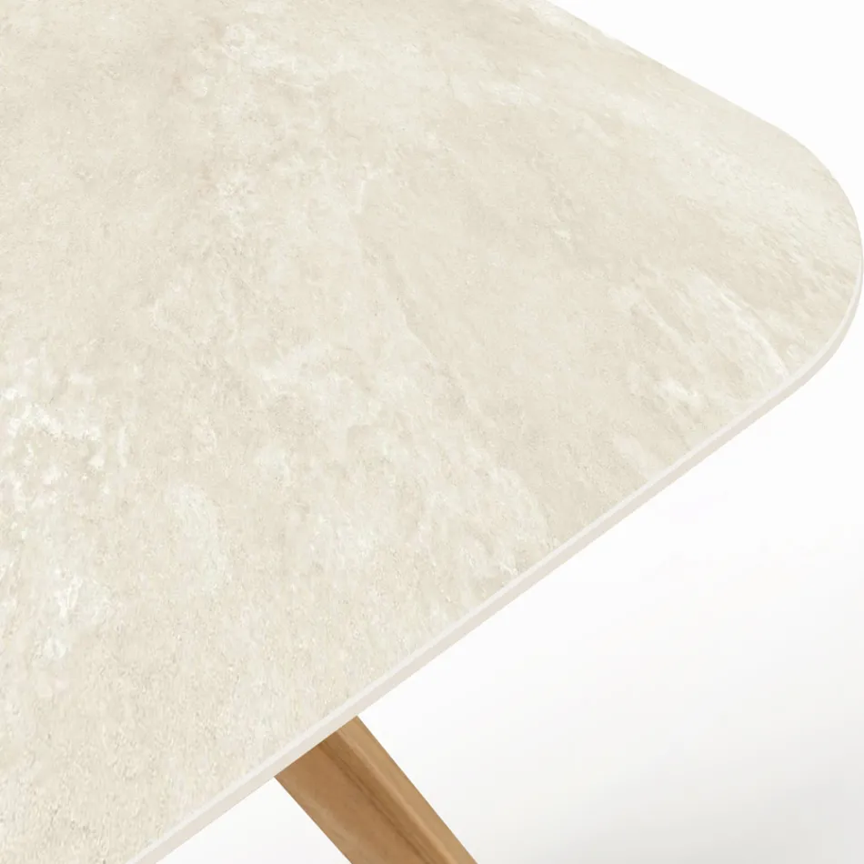 Tavolinë me bazë druri dhe majë qeramike Chianca nga Ostuni - Infinity Viadurini