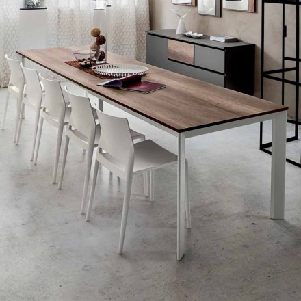 Tavolinë me majë të zgjatshme deri në 334 cm Efekt druri Prodhuar në Itali - Bavari Viadurini