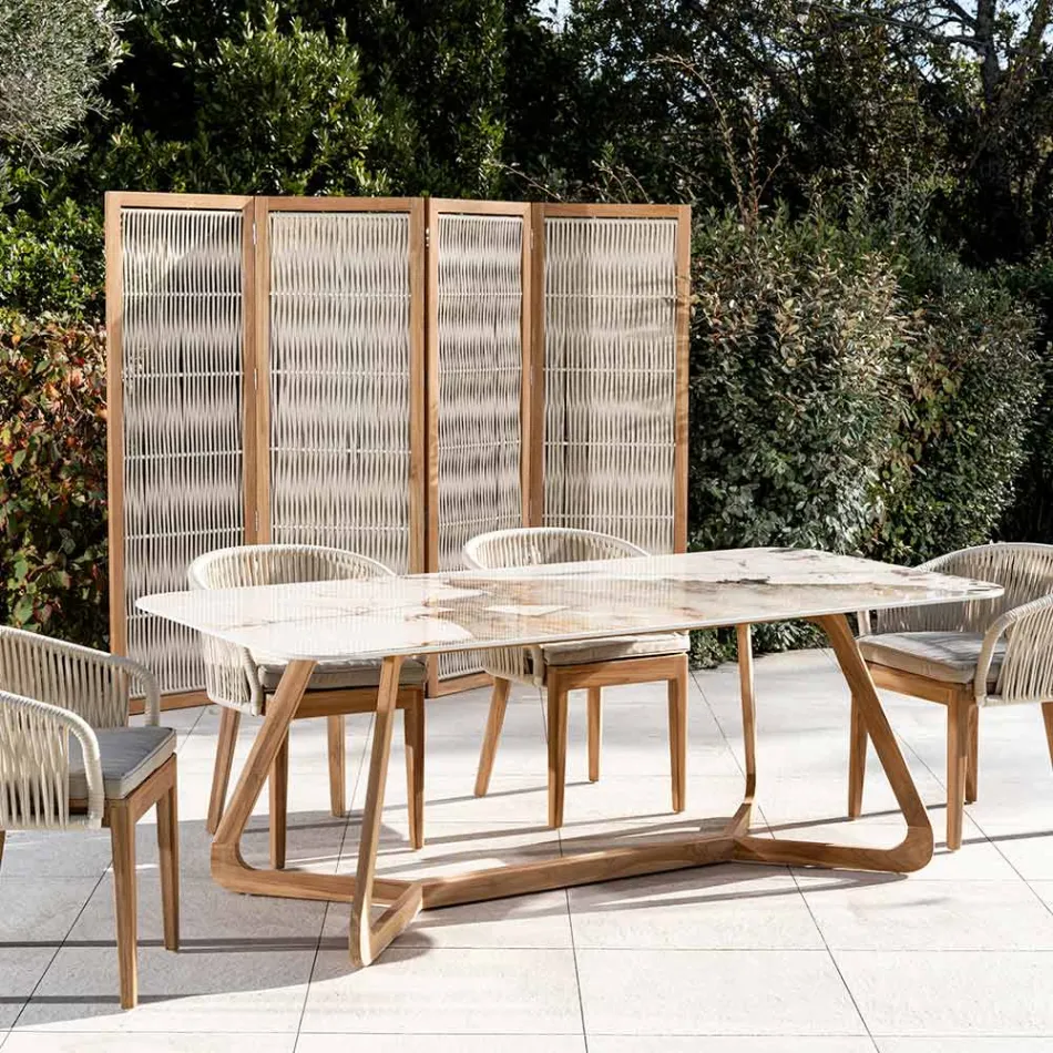 Tavoline me maje qeramike dhe baze te forte tik Made in Italy - Bluze Viadurini