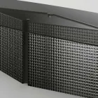 Tavolinë me majë xhami në formë dhe bazë xhami e metal të shkrirë - Foglietto Viadurini