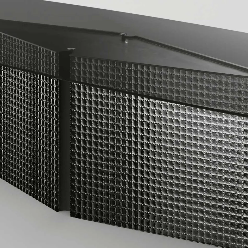 Tavolinë me majë xhami në formë dhe bazë xhami e metal të shkrirë - Foglietto Viadurini