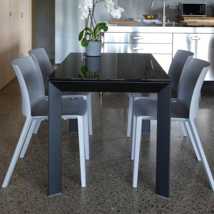 Tavolinë kuzhine e zgjerueshme deri në 170 cm në metal dhe xham të kalbur - Berto Viadurini
