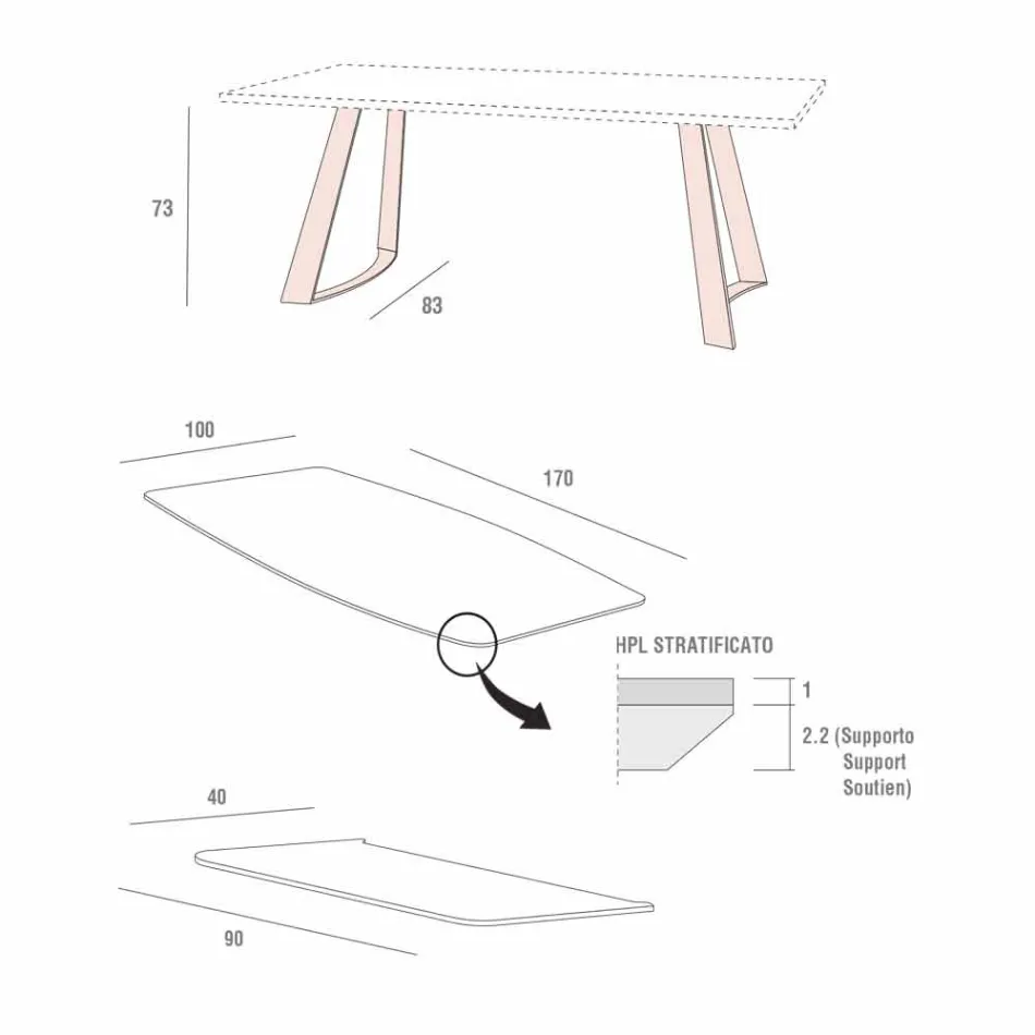 Tavolinë Kuzhine e Zgjatshme Deri në 280 cm Efekt Mermeri Prodhuar në Itali - Pinocchio Viadurini