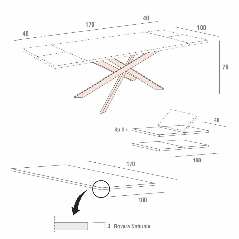 Tavolinë Kuzhine e Zgjatshme Deri në 280 cm në Dru Made in Italy - Carlino Viadurini