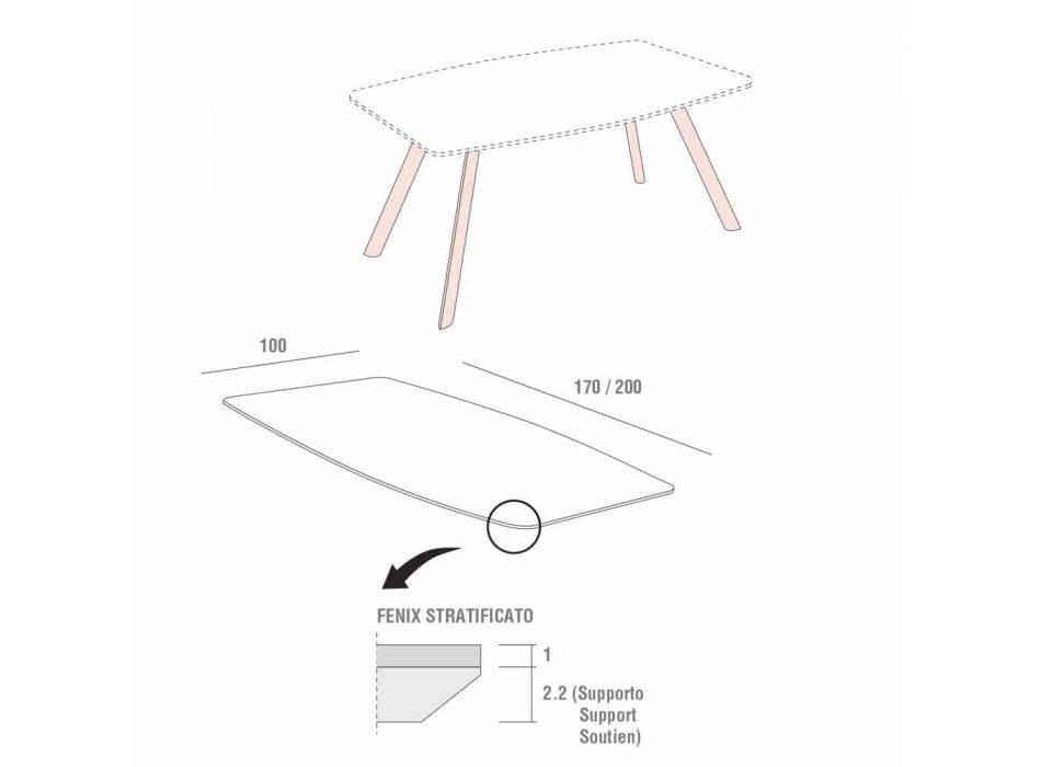 Tavolinë Kuzhine në Fenix të Laminuar dhe Alumini të Zi Prodhuar në Itali - Lingotto Viadurini