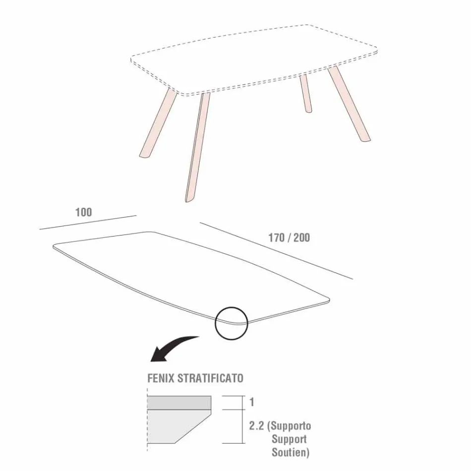 Tavolinë Kuzhine në Fenix të Laminuar dhe Alumini të Zi Prodhuar në Itali - Lingotto Viadurini