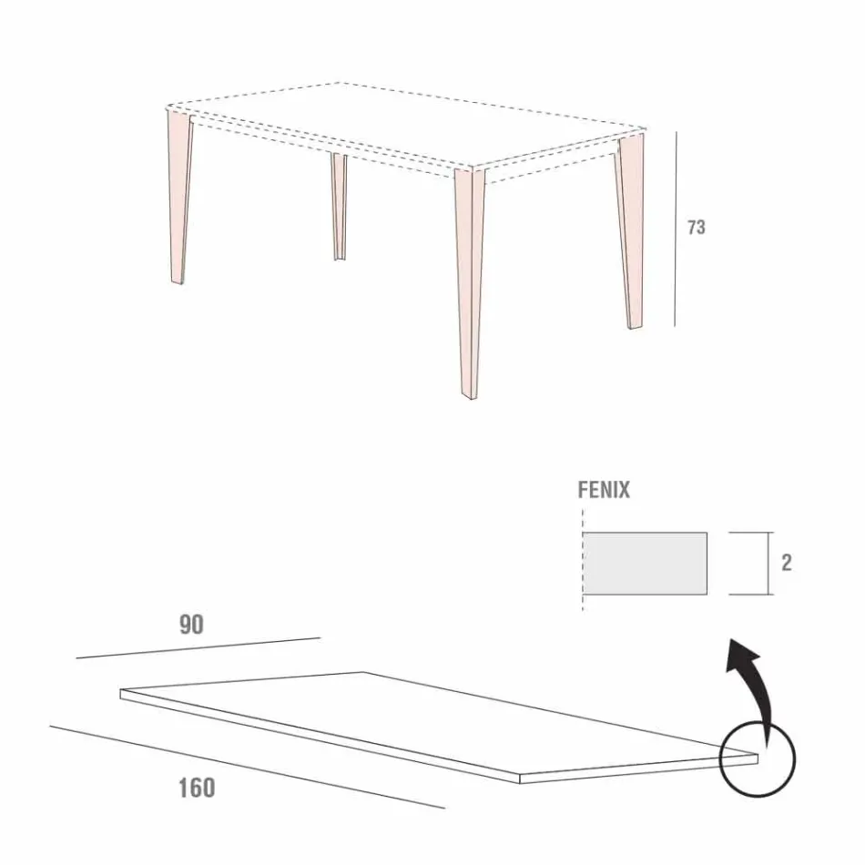Tavolinë Kuzhine në Metal të Pikturuar me Top në Fenix Made in Italy - Efisto Viadurini