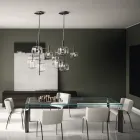 Tavolinë Kuzhine në Xham ekstra të pastër me Këmbë druri Made in Italy - Super Viadurini